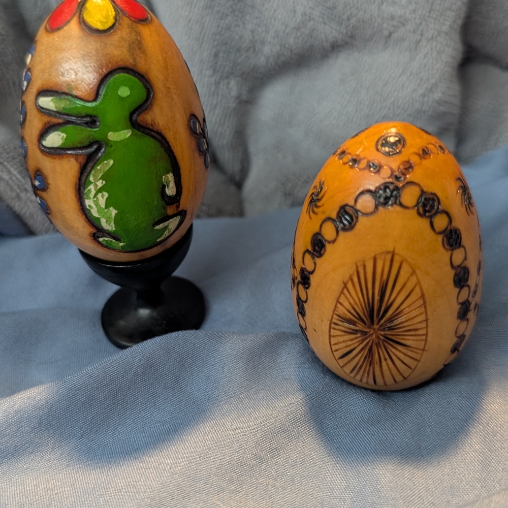 Hand-Painted Easter Eggs with Green Bunny